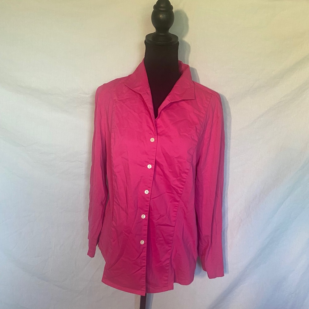 Hinson Wu Donna Pink Button Down Blouse Long Sleeve Stretch Cotton Top XL